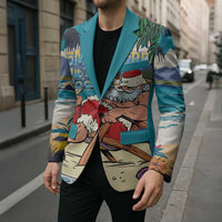 Mele Kalikimaka Hawaii It's 5 o'clock Somewhere Blazer Funny Lazy Santa Claus Chilling with Cocktail - Polynesian Pride