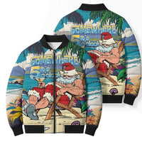 Mele Kalikimaka Hawaii It's 5 o'clock Somewhere Bomber Puffer Jacket Funny Lazy Santa Claus Chilling with Cocktail - Polynesian Pride