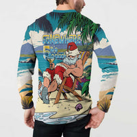 Mele Kalikimaka Hawaii It's 5 o'clock Somewhere Button Sweatshirt Funny Lazy Santa Claus Chilling with Cocktail - Polynesian Pride