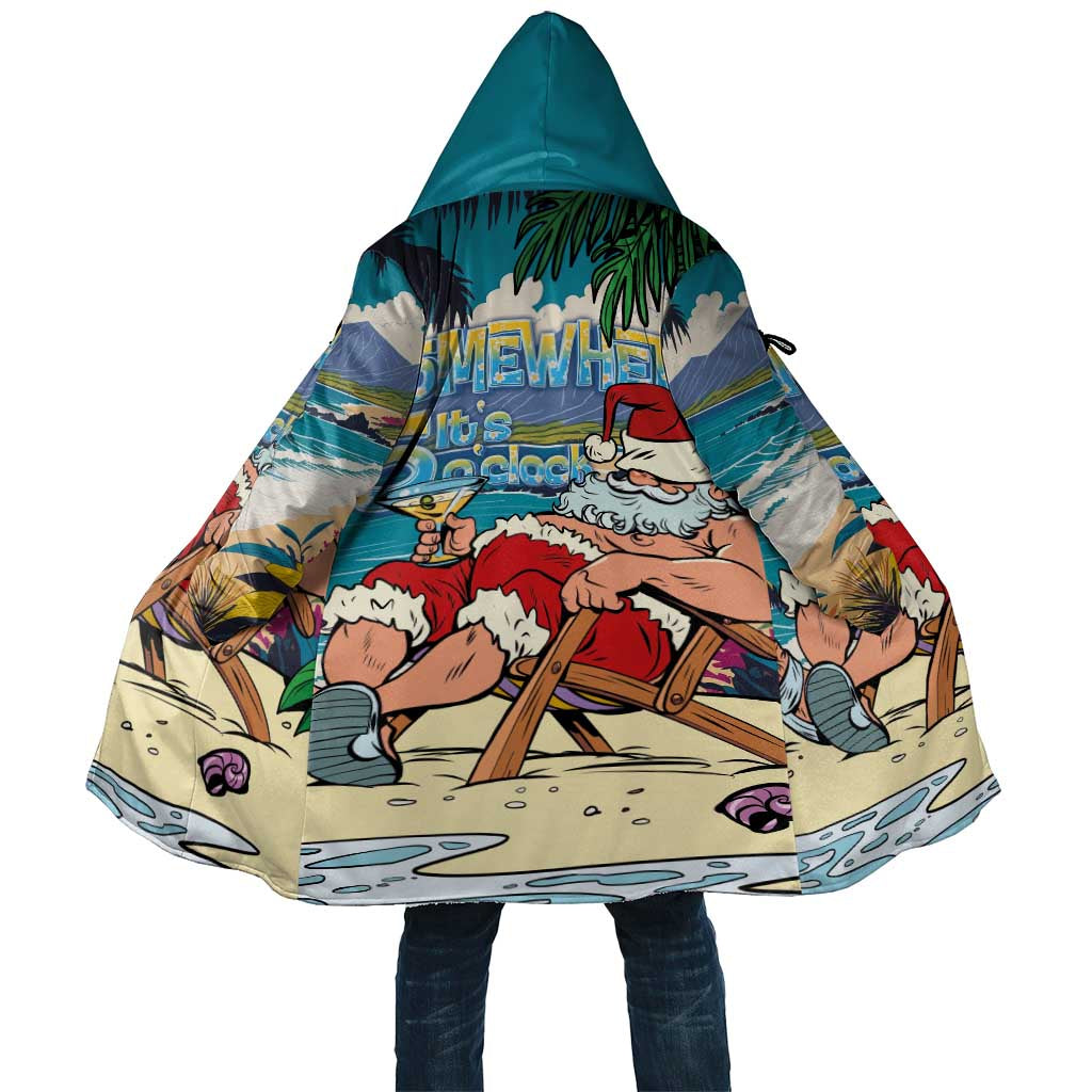 Mele Kalikimaka Hawaii It's 5 o'clock Somewhere Cloak Funny Lazy Santa Claus Chilling with Cocktail - Polynesian Pride
