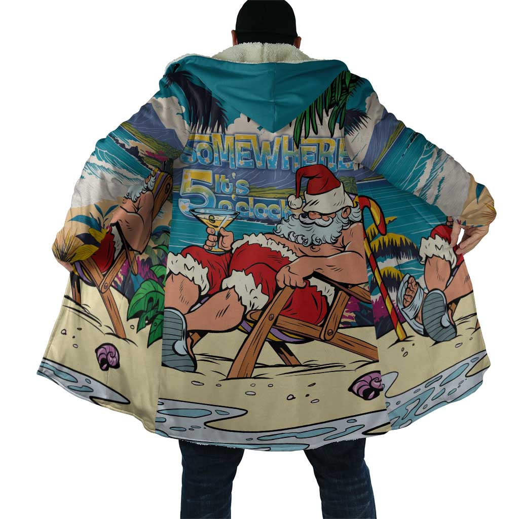 Mele Kalikimaka Hawaii It's 5 o'clock Somewhere Cloak Funny Lazy Santa Claus Chilling with Cocktail - Polynesian Pride