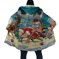 Mele Kalikimaka Hawaii It's 5 o'clock Somewhere Cloak Funny Lazy Santa Claus Chilling with Cocktail - Polynesian Pride