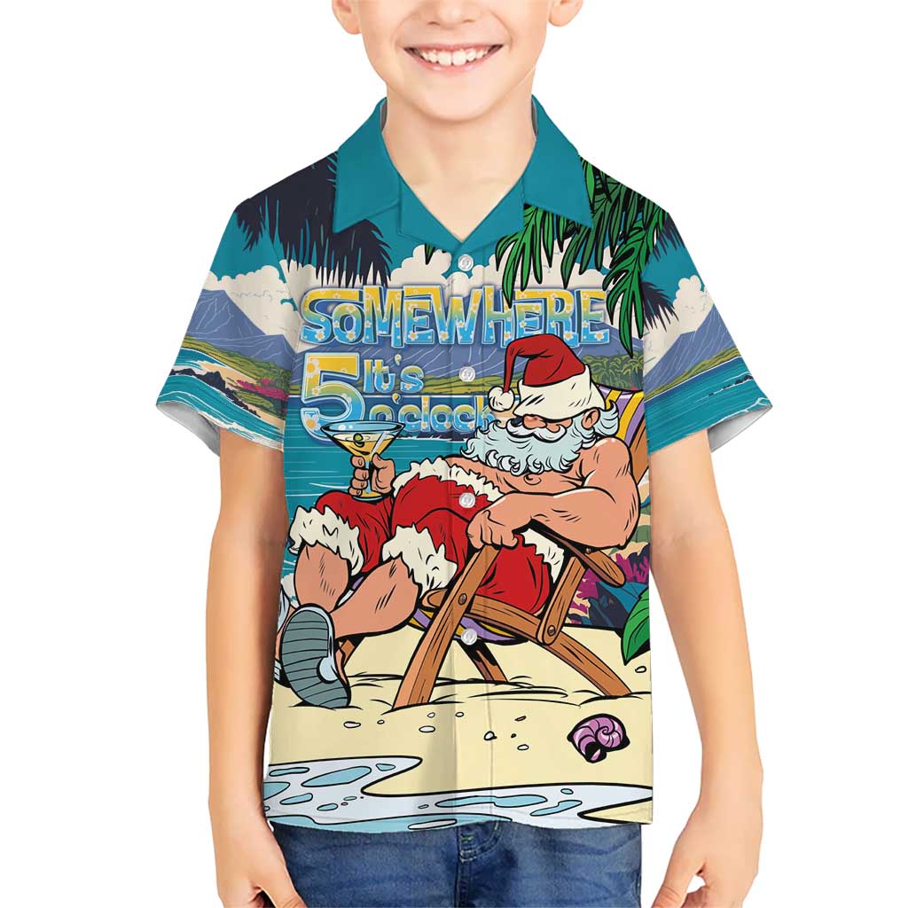 Mele Kalikimaka Hawaii It's 5 o'clock Somewhere Kid Hawaiian Shirt Funny Lazy Santa Claus Chilling with Cocktail - Polynesian Pride