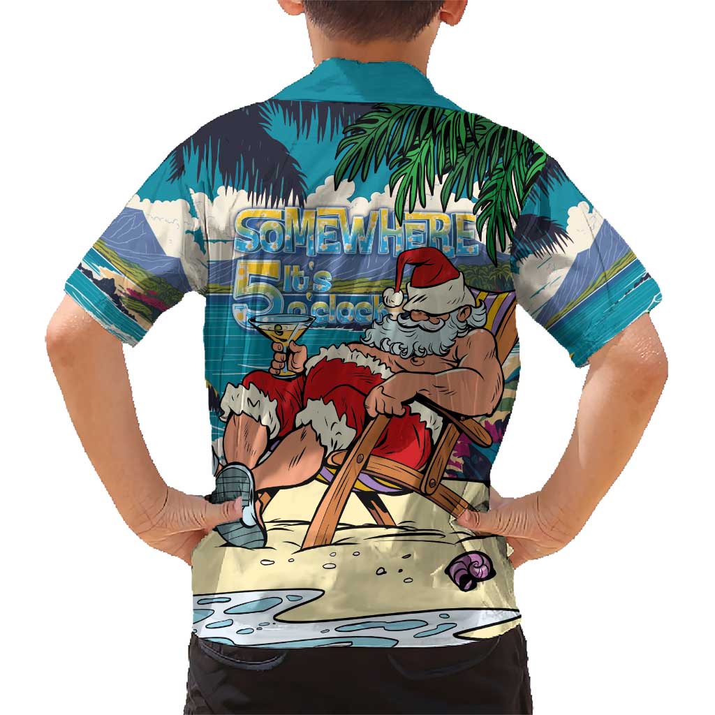 Mele Kalikimaka Hawaii It's 5 o'clock Somewhere Kid Hawaiian Shirt Funny Lazy Santa Claus Chilling with Cocktail - Polynesian Pride