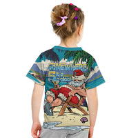 Mele Kalikimaka Hawaii It's 5 o'clock Somewhere Kid T Shirt Funny Lazy Santa Claus Chilling with Cocktail - Polynesian Pride