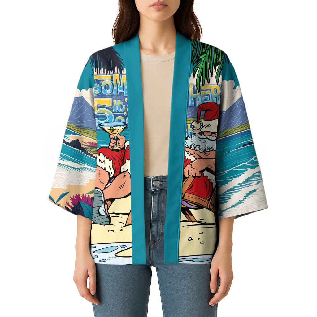 Mele Kalikimaka Hawaii It's 5 o'clock Somewhere Kimono Funny Lazy Santa Claus Chilling with Cocktail - Polynesian Pride