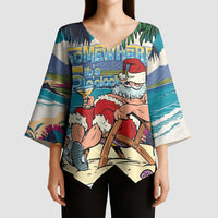 Mele Kalikimaka Hawaii It's 5 o'clock Somewhere Kimono Sleeve Blouse Funny Lazy Santa Claus Chilling with Cocktail - Polynesian Pride