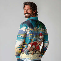 Mele Kalikimaka Hawaii It's 5 o'clock Somewhere Long Sleeve Polo Shirt Funny Lazy Santa Claus Chilling with Cocktail - Polynesian Pride