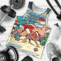 Mele Kalikimaka Hawaii It's 5 o'clock Somewhere Men Tank Top Funny Lazy Santa Claus Chilling with Cocktail - Polynesian Pride