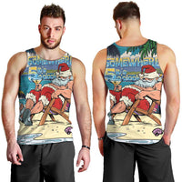 Mele Kalikimaka Hawaii It's 5 o'clock Somewhere Men Tank Top Funny Lazy Santa Claus Chilling with Cocktail - Polynesian Pride