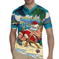 Mele Kalikimaka Hawaii It's 5 o'clock Somewhere Rugby Jersey Funny Lazy Santa Claus Chilling with Cocktail - Polynesian Pride