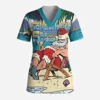 Mele Kalikimaka Hawaii It's 5 o'clock Somewhere Scrub Top Funny Lazy Santa Claus Chilling with Cocktail - Polynesian Pride