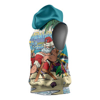 Mele Kalikimaka Hawaii It's 5 o'clock Somewhere Sleeveless Hoodie Funny Lazy Santa Claus Chilling with Cocktail - Polynesian Pride