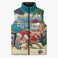 Mele Kalikimaka Hawaii It's 5 o'clock Somewhere Sleeveless Puffer Jacket Funny Lazy Santa Claus Chilling with Cocktail - Polynesian Pride