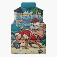 Mele Kalikimaka Hawaii It's 5 o'clock Somewhere Sleeveless Puffer Jacket Funny Lazy Santa Claus Chilling with Cocktail - Polynesian Pride
