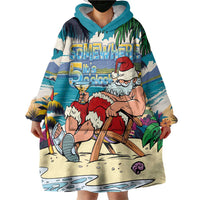 Mele Kalikimaka Hawaii It's 5 o'clock Somewhere Wearable Blanket Hoodie Funny Lazy Santa Claus Chilling with Cocktail - Polynesian Pride