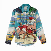 Mele Kalikimaka Hawaii It's 5 o'clock Somewhere Women Casual Shirt Funny Lazy Santa Claus Chilling with Cocktail - Polynesian Pride