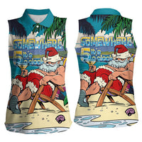 Mele Kalikimaka Hawaii It's 5 o'clock Somewhere Women Sleeveless Polo Shirt Funny Lazy Santa Claus Chilling with Cocktail - Polynesian Pride