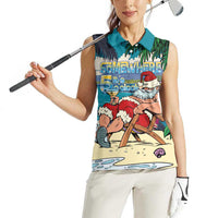 Mele Kalikimaka Hawaii It's 5 o'clock Somewhere Women Sleeveless Polo Shirt Funny Lazy Santa Claus Chilling with Cocktail - Polynesian Pride