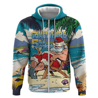 Mele Kalikimaka Hawaii It's 5 o'clock Somewhere Zip Hoodie Funny Lazy Santa Claus Chilling with Cocktail - Polynesian Pride