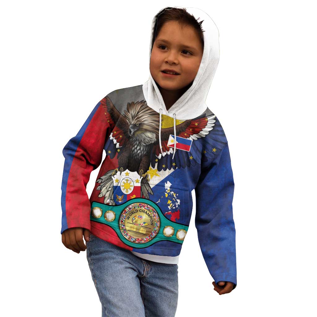 Custom Philippines World Champion Boxing Kid Hoodie Eagle-Grunge Design - Polynesian Pride