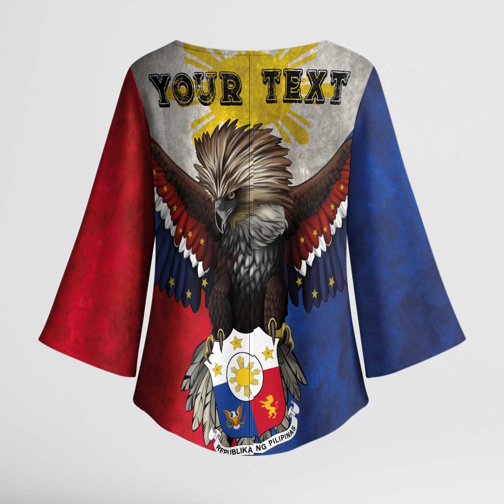 Custom Philippines World Champion Boxing Kimono Sleeve Blouse Eagle-Grunge Design - Polynesian Pride