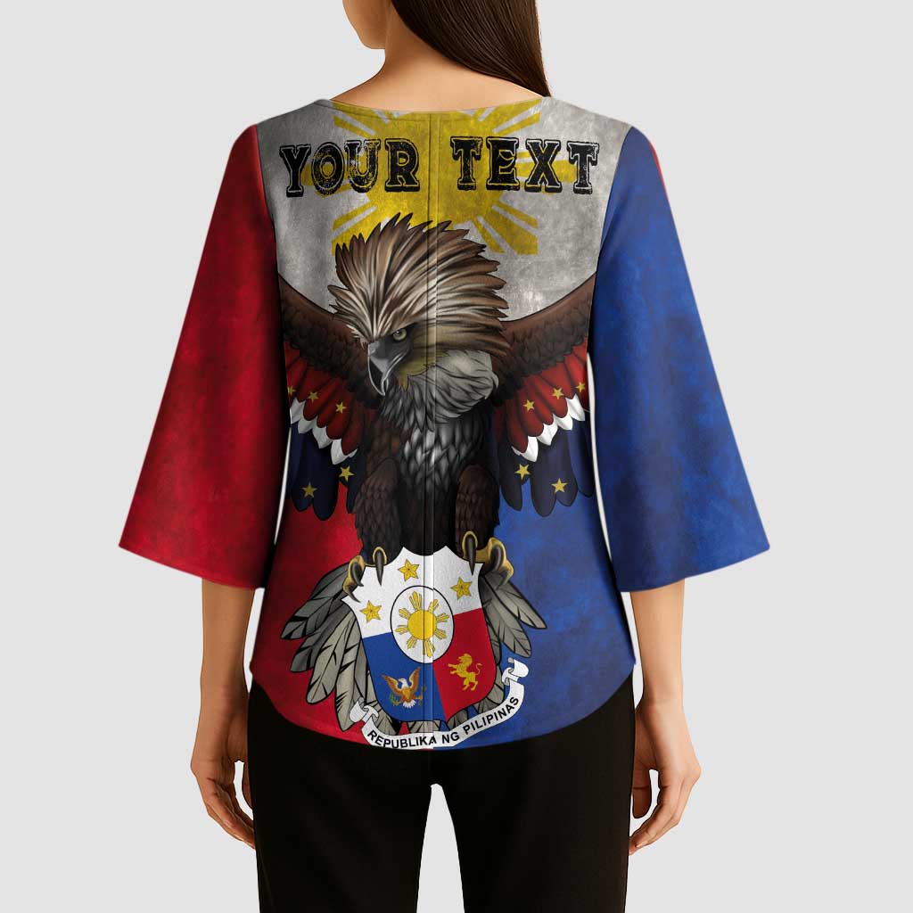 Custom Philippines World Champion Boxing Kimono Sleeve Blouse Eagle-Grunge Design - Polynesian Pride