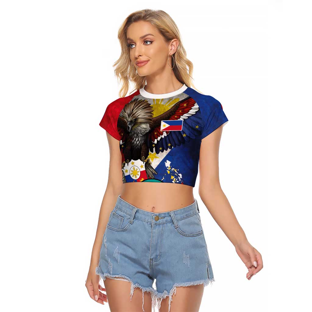 Custom Philippines World Champion Boxing Raglan Cropped T Shirt Eagle-Grunge Design - Polynesian Pride