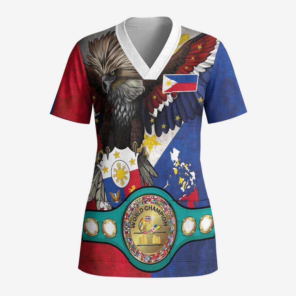 Custom Philippines World Champion Boxing Scrub Top Eagle-Grunge Design LT03 Adult Multicolor - Polynesian Pride