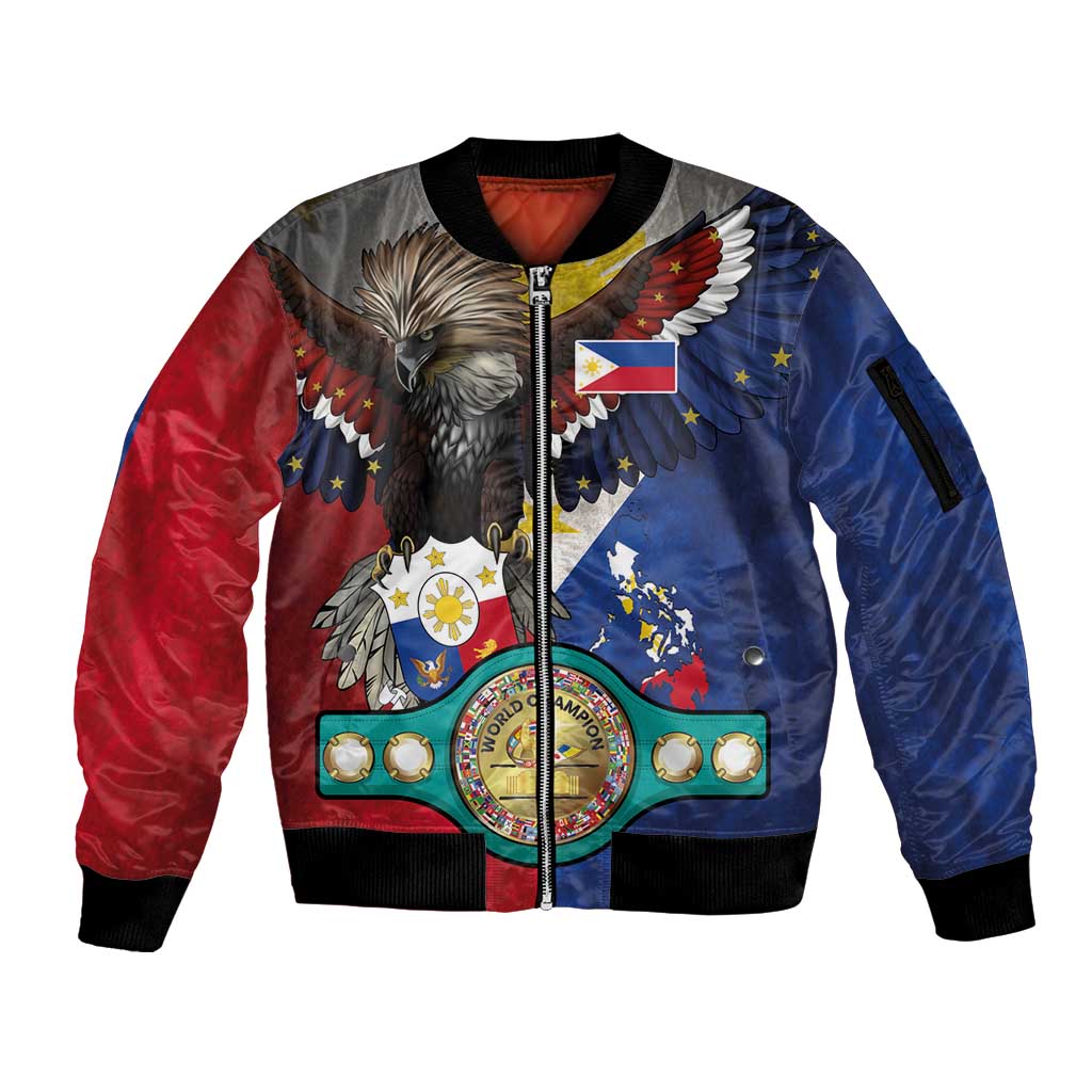 Custom Philippines World Champion Boxing Sleeve Zip Bomber Jacket Eagle-Grunge Design LT03 Unisex Multicolor - Polynesian Pride