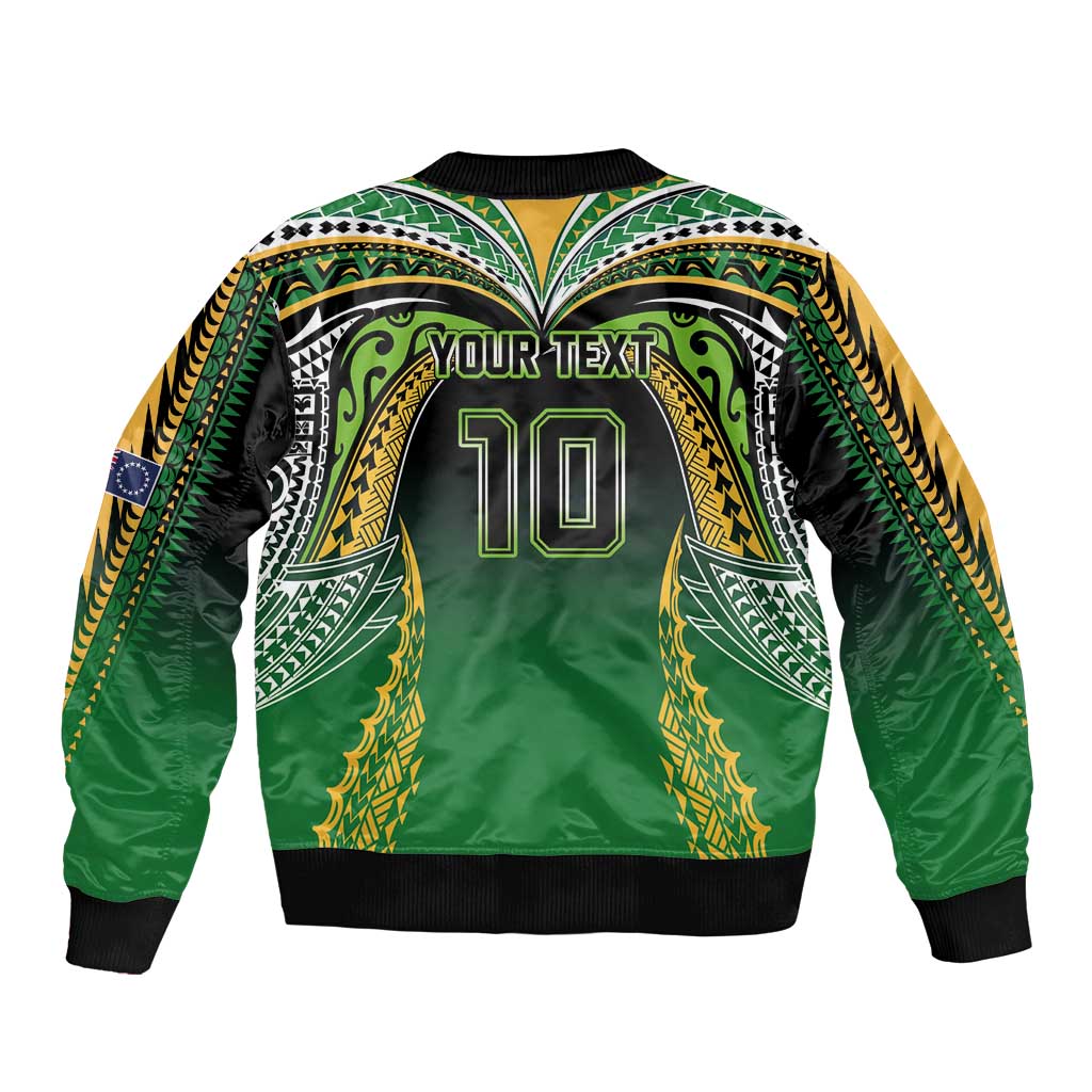 Custom Cook Islands Rugby League Bomber Jacket Avaiki Tatau Tribal Motifs Black Color LT03 - Polynesian Pride
