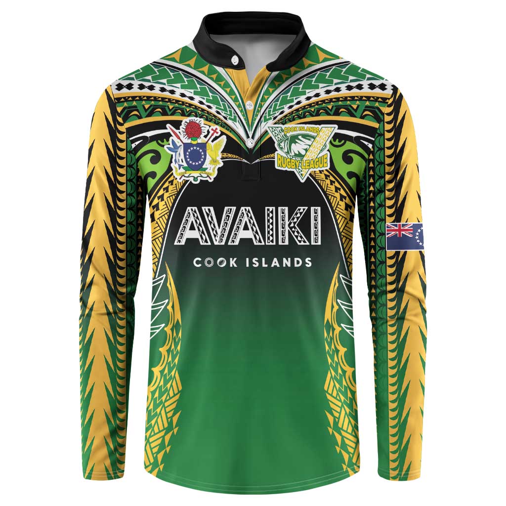 Custom Cook Islands Rugby League Button Sweatshirt Avaiki Tatau Tribal Motifs Black Color LT03 Black - Polynesian Pride