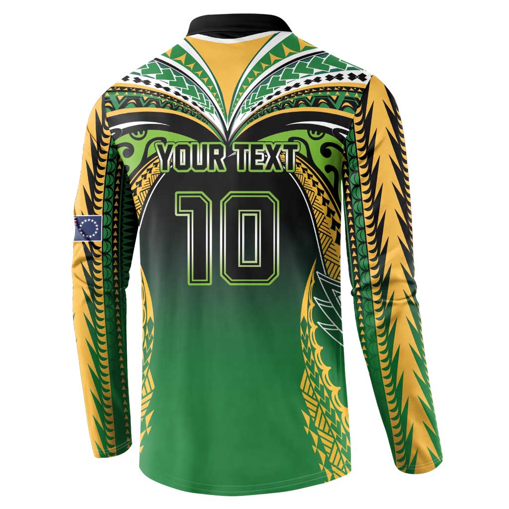 Custom Cook Islands Rugby League Button Sweatshirt Avaiki Tatau Tribal Motifs Black Color LT03 - Polynesian Pride