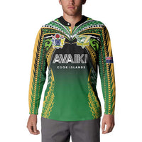 Custom Cook Islands Rugby League Button Sweatshirt Avaiki Tatau Tribal Motifs Black Color LT03 - Polynesian Pride