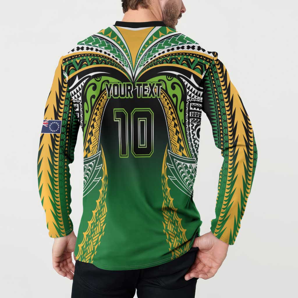 Custom Cook Islands Rugby League Button Sweatshirt Avaiki Tatau Tribal Motifs Black Color LT03 - Polynesian Pride
