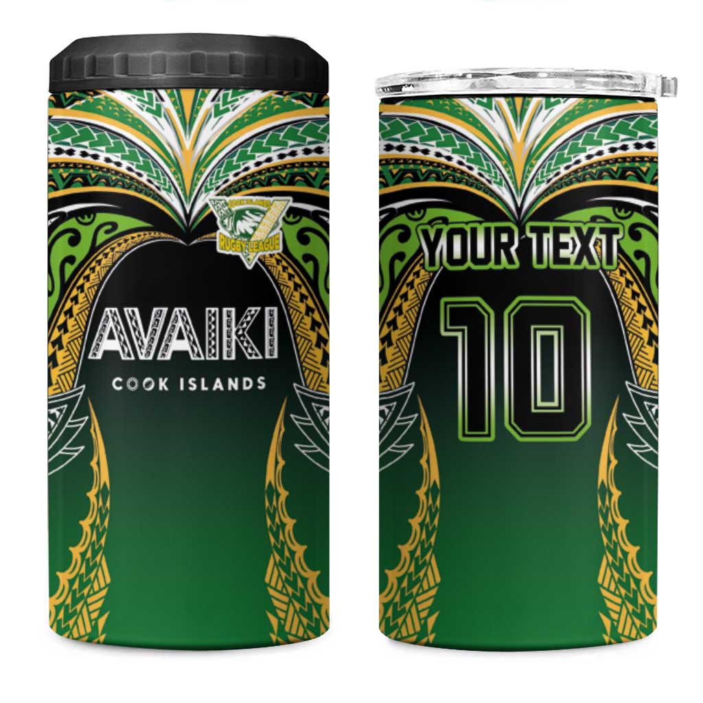Custom Cook Islands Rugby League 4 in 1 Can Cooler Tumbler Avaiki Tatau Tribal Motifs Black Color LT03 One Size: 16 oz Black - Polynesian Pride