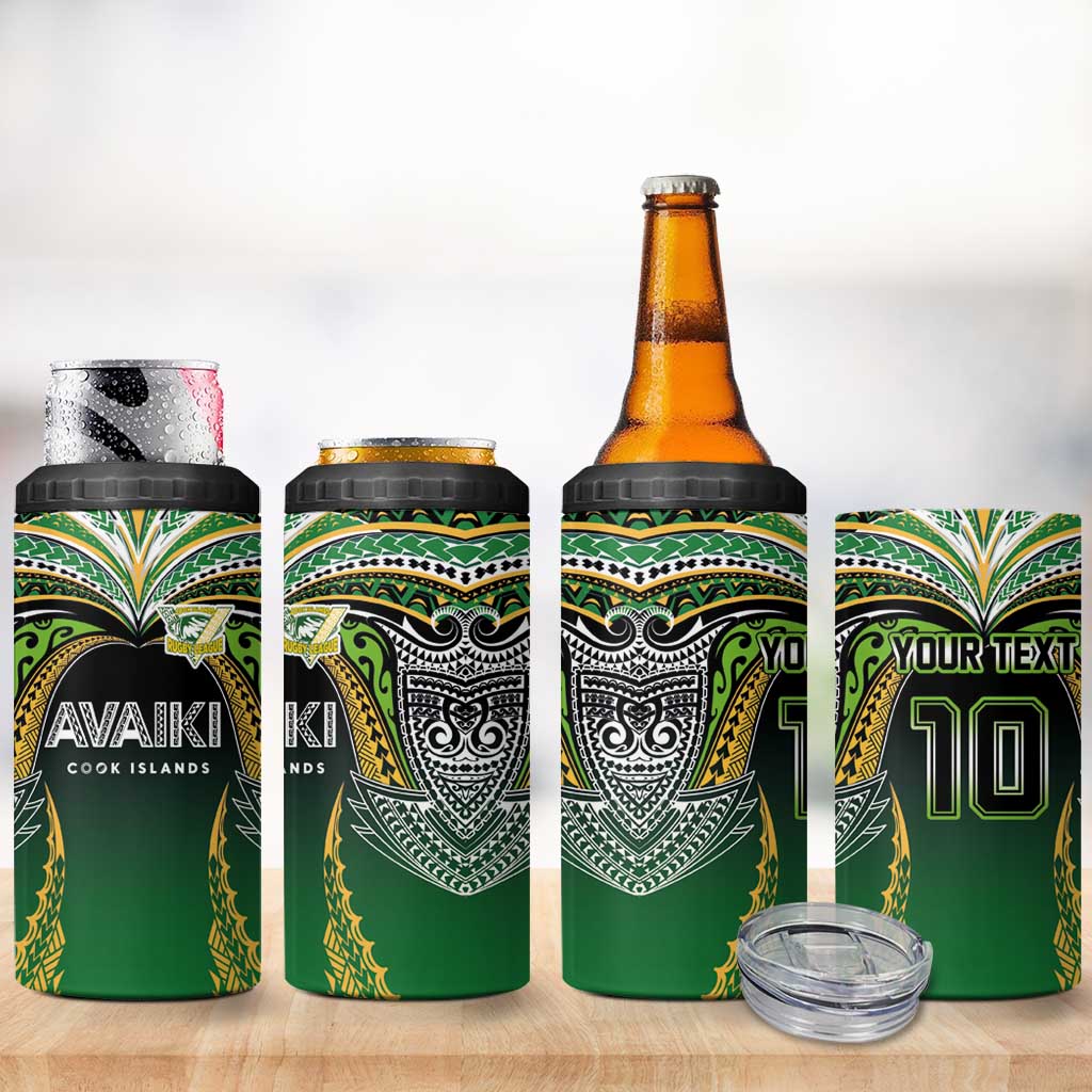 Custom Cook Islands Rugby League 4 in 1 Can Cooler Tumbler Avaiki Tatau Tribal Motifs Black Color LT03 - Polynesian Pride