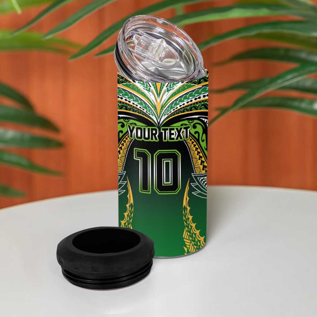 Custom Cook Islands Rugby League 4 in 1 Can Cooler Tumbler Avaiki Tatau Tribal Motifs Black Color LT03 - Polynesian Pride