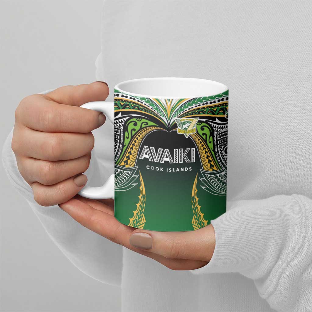 Custom Cook Islands Rugby League Ceramic Mug Avaiki Tatau Tribal Motifs Black Color - Polynesian Pride