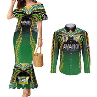 Custom Cook Islands Rugby League Couples Matching Mermaid Dress and Long Sleeve Button Shirt Avaiki Tatau Tribal Motifs Black Color LT03 Black - Polynesian Pride
