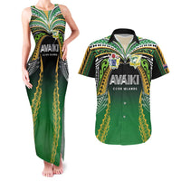 Custom Cook Islands Rugby League Couples Matching Tank Maxi Dress and Hawaiian Shirt Avaiki Tatau Tribal Motifs Black Color - Polynesian Pride