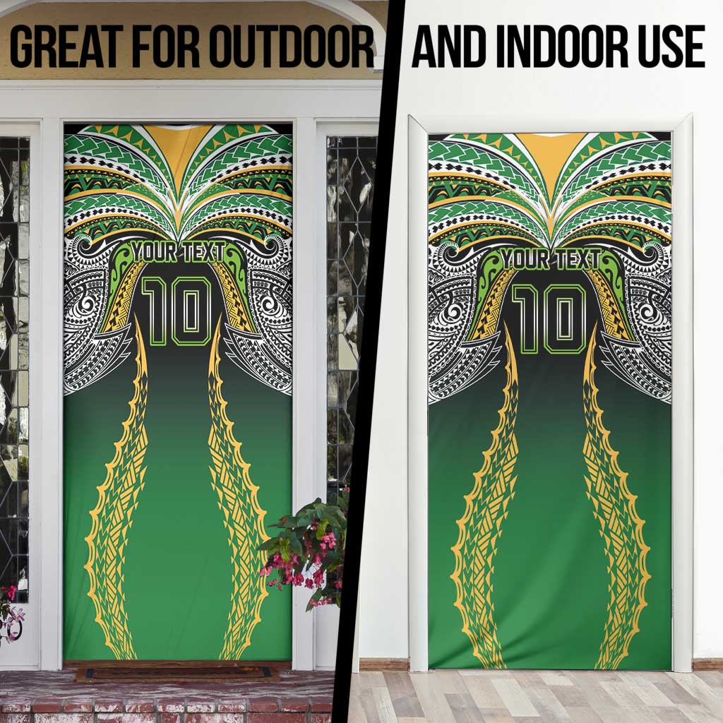 Custom Cook Islands Rugby League Door Cover Avaiki Tatau Tribal Motifs Black Color - Polynesian Pride