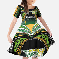 Custom Cook Islands Rugby League Family Matching Long Sleeve Bodycon Dress and Hawaiian Shirt Avaiki Tatau Tribal Motifs Black Color - Polynesian Pride