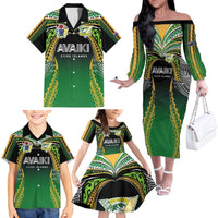 Custom Cook Islands Rugby League Family Matching Off The Shoulder Long Sleeve Dress and Hawaiian Shirt Avaiki Tatau Tribal Motifs Black Color - Polynesian Pride