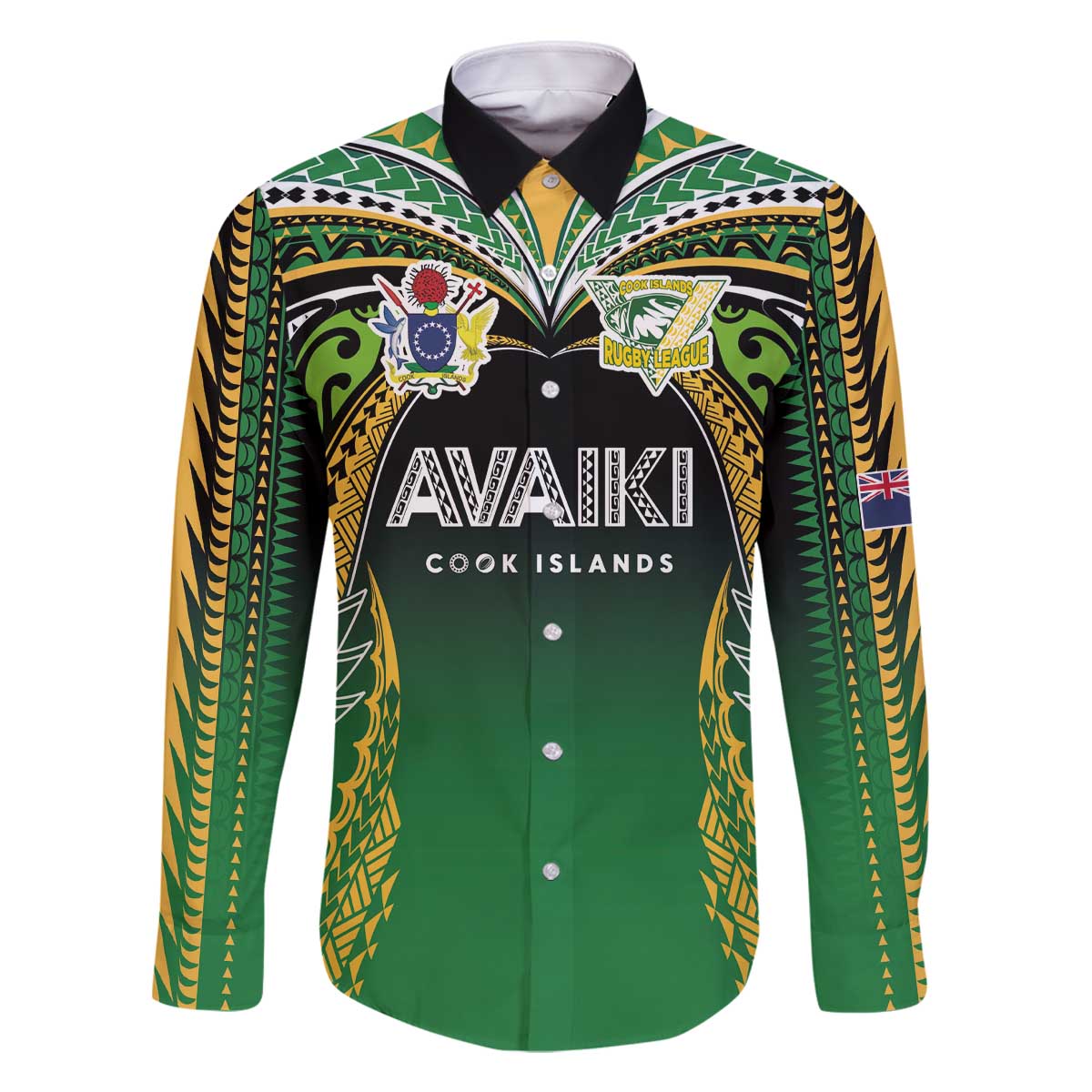Custom Cook Islands Rugby League Family Matching Off The Shoulder Long Sleeve Dress and Hawaiian Shirt Avaiki Tatau Tribal Motifs Black Color - Polynesian Pride