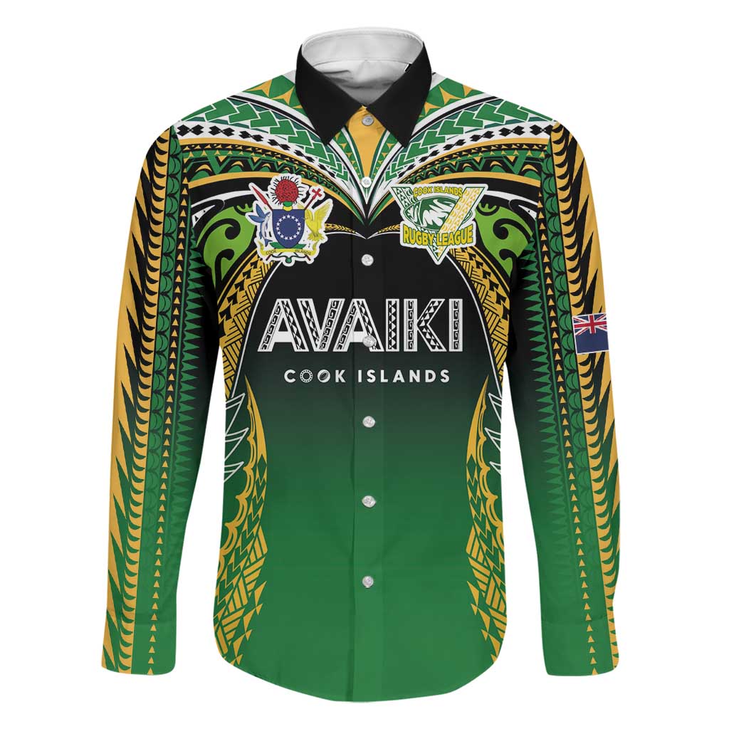 Custom Cook Islands Rugby League Family Matching Puletasi and Hawaiian Shirt Avaiki Tatau Tribal Motifs Black Color LT03 Dad's Shirt - Long Sleeve Black - Polynesian Pride