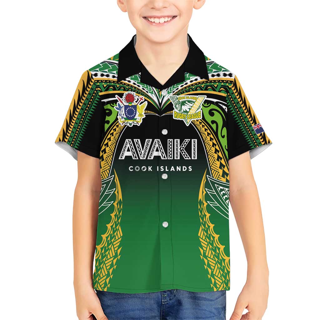 Custom Cook Islands Rugby League Family Matching Short Sleeve Bodycon Dress and Hawaiian Shirt Avaiki Tatau Tribal Motifs Black Color - Polynesian Pride
