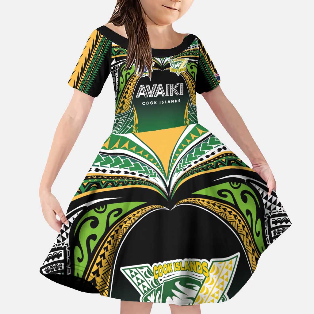 Custom Cook Islands Rugby League Family Matching Summer Maxi Dress and Hawaiian Shirt Avaiki Tatau Tribal Motifs Black Color - Polynesian Pride