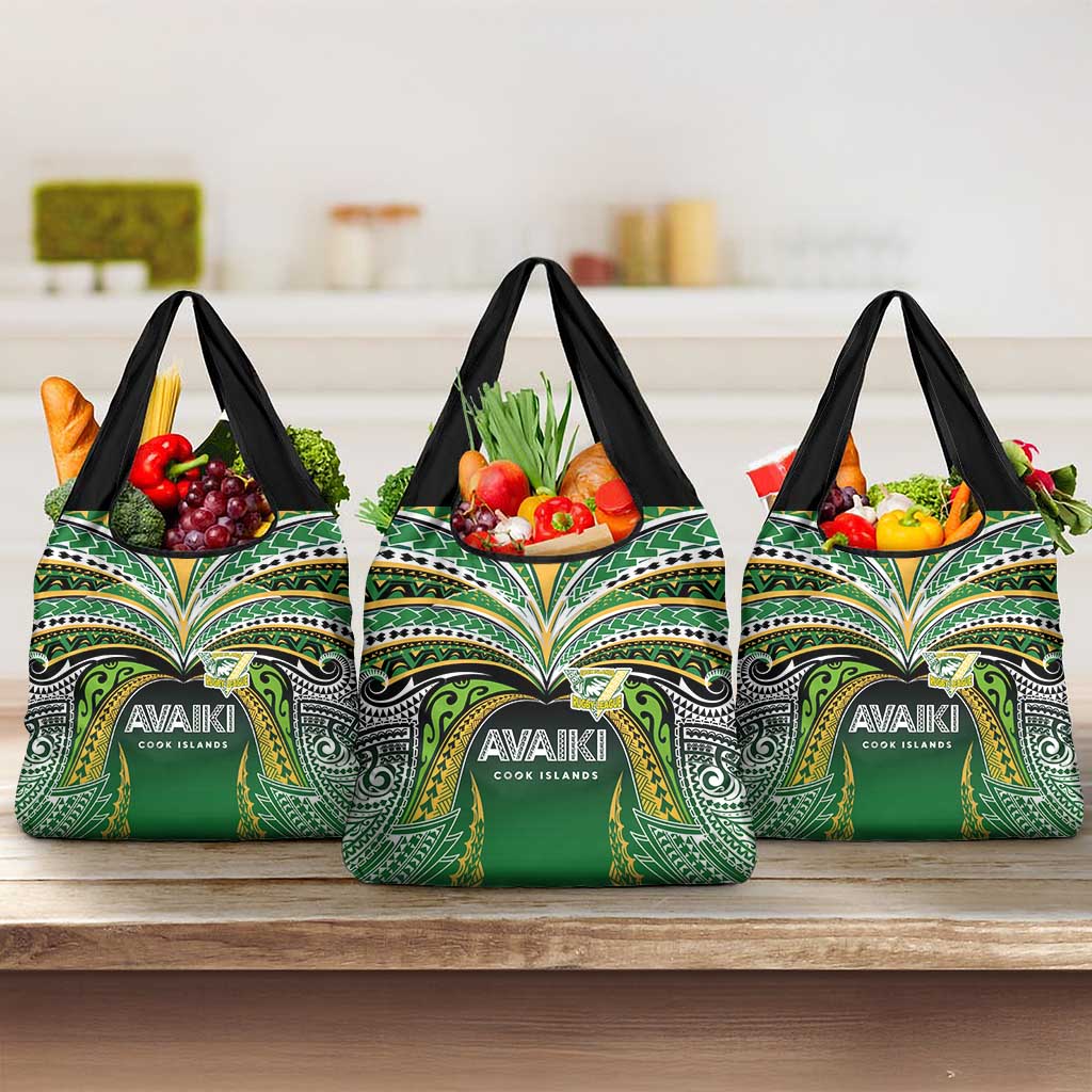 Cook Islands Rugby League Grocery Bag Avaiki Tatau Tribal Motifs Black Color - Polynesian Pride