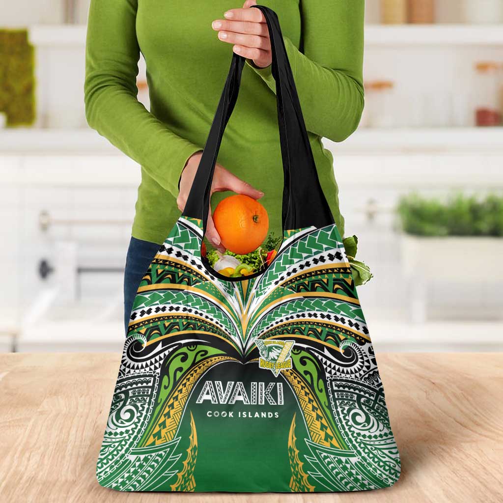 Cook Islands Rugby League Grocery Bag Avaiki Tatau Tribal Motifs Black Color - Polynesian Pride